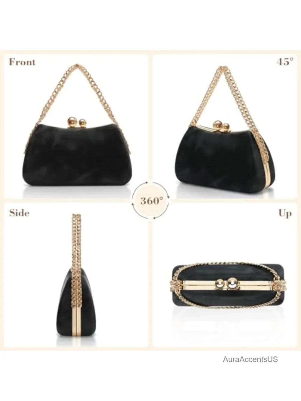 Vintage Kiss Lock Clutch Purse for Women Wedding Party Evening Bag Polyester